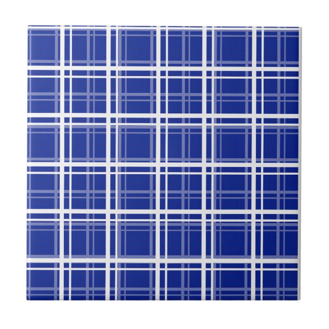 Blue Windowpane Plaid Grid Stripes Pattern Design Tile (Front)