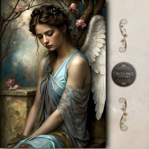 Blue Winged Angel Romantic Vintage Art Decoupage Tissue Paper