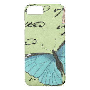Blue-Winged Butterfly on Teal Postcard Case-Mate iPhone Case