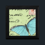 Blue-Winged Butterfly on Teal Postcard Gift Box<br><div class="desc">This teal postcard carries a message of beauty. A delicate blue-winged butterfly rests on the card,  obscuring some of the script it contains. This Vision Studio print would make a great addition to your home!</div>