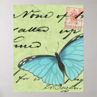 Blue-Winged Butterfly on Teal Postcard