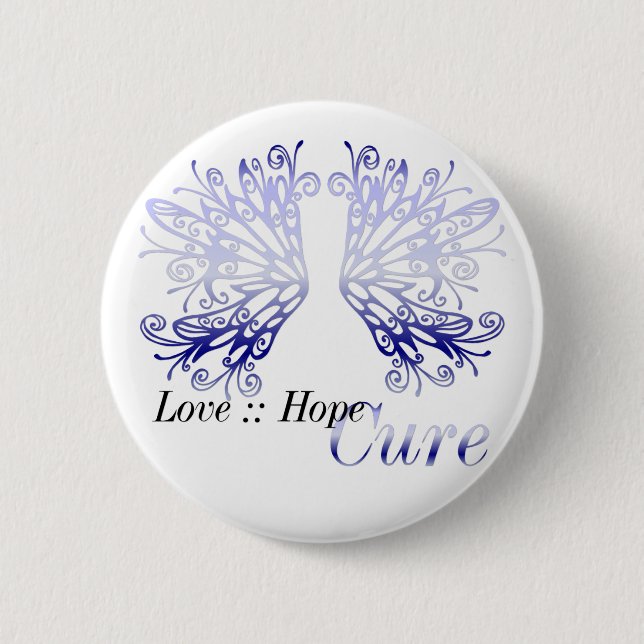 Blue Wings : Love Hope Cure Rheumatoid Arthritis 2 Inch Round Button (Front)