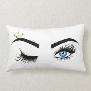 Blue Wink Eyes Long Lashes Crown Lumbar Pillow