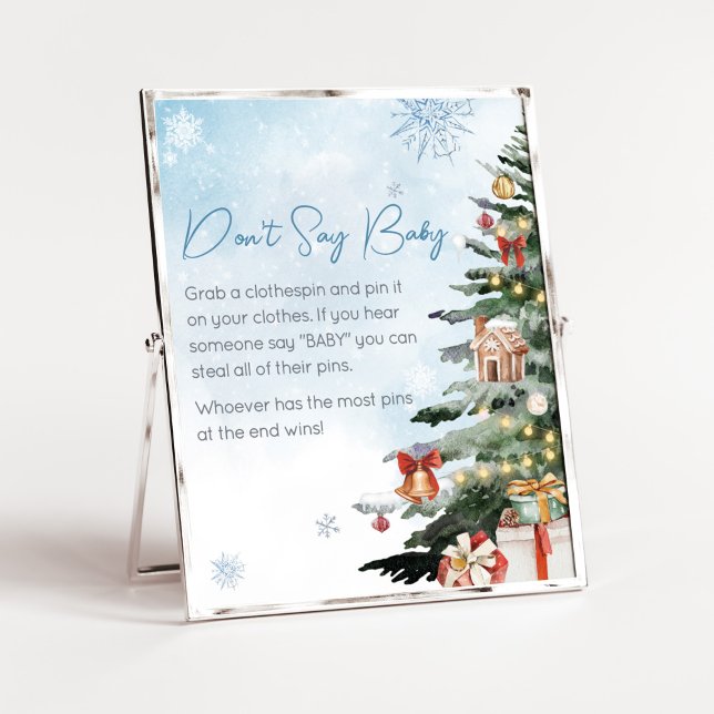 Blue Winter Baby It's Cold Outside Don't Say Baby Poster (Baby It's Cold Outside Baby Shower Don't Say Baby Sign)