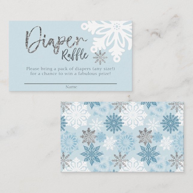 Blue Winter Baby Shower Diaper Raffle Ticket Enclosure Card (Front/Back)