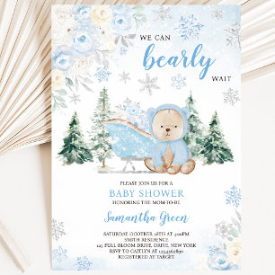Blue Winter Bear Baby Shower Invitation