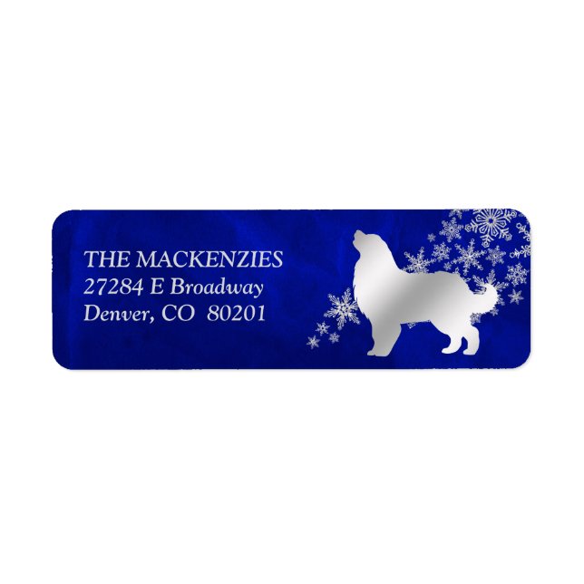 Blue Winter Bernese Mountain Dog Return Address (Front)