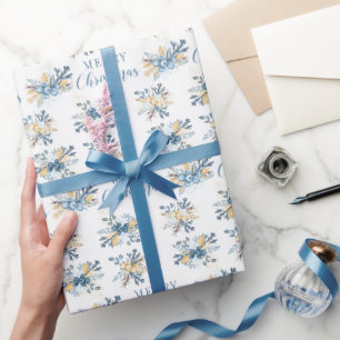 Blue winter berries merry Christmas wrapping paper