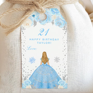 Blue Winter Blonde Hair Princess Birthday Party Gift Tags