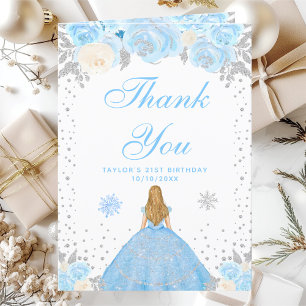 Blue Winter Blonde Hair Princess Birthday Party Thank You Card
