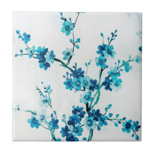 Blue Winter Blooms Custom Ceramic Tile