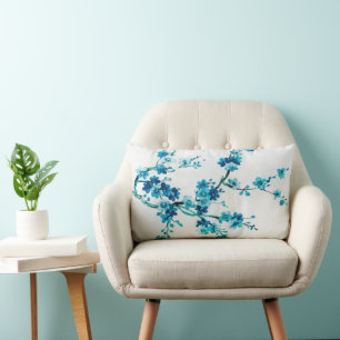 Blue Winter Blooms   Floral Lumbar Pillow