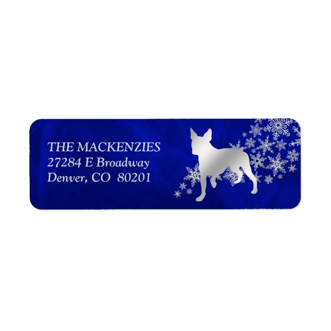 Blue Winter Boston Terrier Return Address (Front)