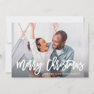 Blue Winter Botanical Merry Christmas Script Photo Holiday Card