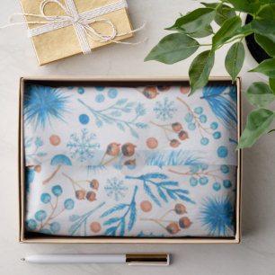 Blue Winter Botanical Pattern in Watercolor Tissue Paper