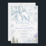Blue Winter Bow Onederland Snowflake 1st Birthday Invitation<br><div class="desc">EDITABLE Blue Winter Bow Onederland Snowflake 1st Birthday Invitation
Elegant Blue Winter Onederland Floral Christmas Season 1st Birthday Invitation
Perfect for welcoming winter and celebrating the birthday</div>