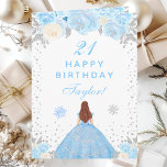 Blue Winter Brown Hair Princess Birthday Party Card<br><div class="desc">This elegant and glamourous birthday card can be personalized with a name or title such as daughter, granddaughter, niece, friend etc. The design features a beautiful princess with brown hair and fair skin in a blue ball gown. The text combines handwritten script and modern sans serif fonts for a classy...</div>