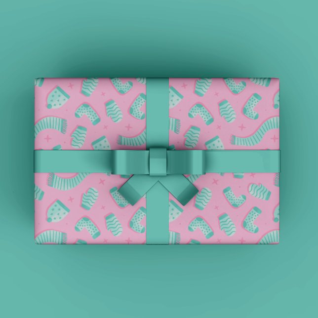 Blue Winter Christmas Gift Wrapping Paper (Modern Cozy Winter Gift Wrapping Paper for Christmas gift wrapping in mint and teal trendy colors.)