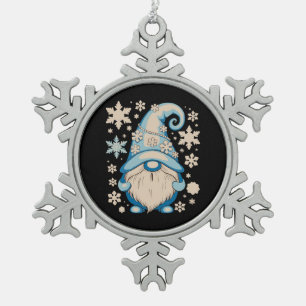 Blue Winter Christmas Gnome Xmas Snow Holiday Snowflake Pewter Christmas Ornament