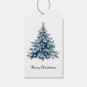 Blue Winter Christmas Tree Gold Star Gift Tags