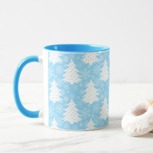 Blue Winter Christmas Tree Snowflake Pattern Mug