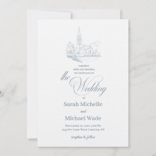 Blue Winter Church Calligraphy Wedding Invitation