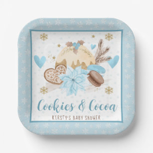 Blue Winter Cookies & Cocoa Baby Shower Paper Plate