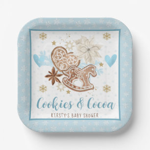 Blue Winter Cookies & Cocoa Baby Shower Paper Plate