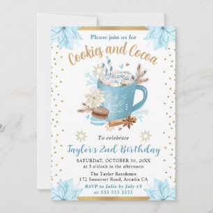 Blue Winter Cookies & Cocoa Birthday Invitation