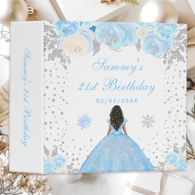 Blue Winter Dark Skin Princess Birthday Party Binder (Creator Uploaded)