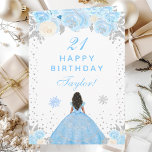 Blue Winter Dark Skin Princess Birthday Party Card<br><div class="desc">This elegant and glamourous birthday card can be personalized with a name or title such as daughter, granddaughter, niece, friend etc. The design features a beautiful princess with dark hair and dark skin in a blue ball gown. The text combines handwritten script and modern sans serif fonts for a classy...</div>