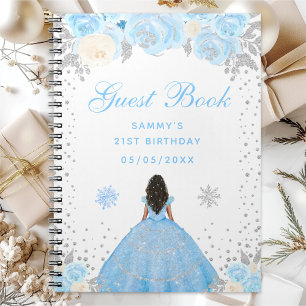 Blue Winter Dark Skin Princess Birthday Party Notebook