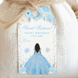 Blue Winter Dark Skin Princess Sweet Sixteen Gift Tags<br><div class="desc">This elegant and glamourous gift tag can be personalized with a name or title such as daughter, granddaughter, niece, friend etc. The design features a beautiful princess with dark hair and dark skin in a blue ball gown. The text combines handwritten script and modern sans serif fonts for a classy...</div>