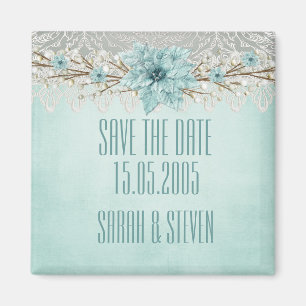 Blue Winter Day Damask Save the date Magnet