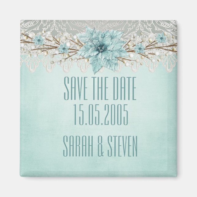 Blue Winter Day Damask Save the date Magnet (Front)