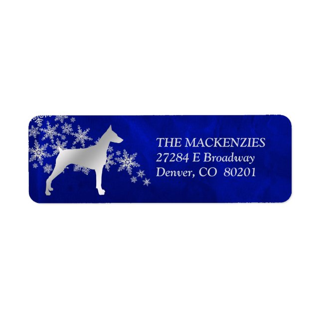 Blue Winter Doberman Return Address (Front)