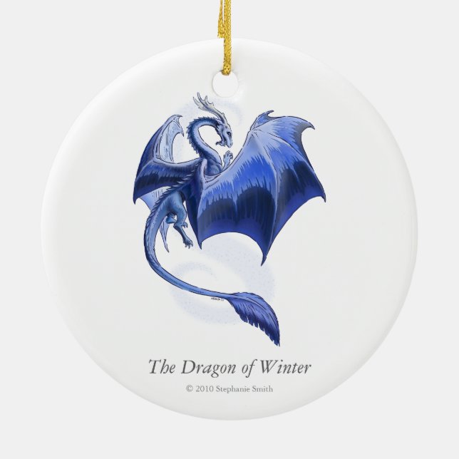 Blue Winter Dragon Fantasy Nature Art Ceramic Ornament (Back)