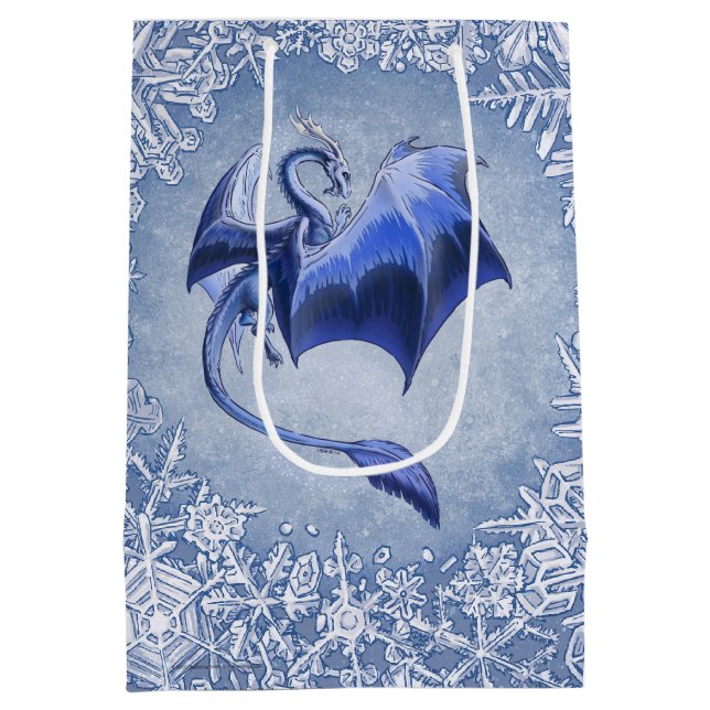 Blue Winter Dragon Fantasy Nature Art Medium Gift Bag (Back)