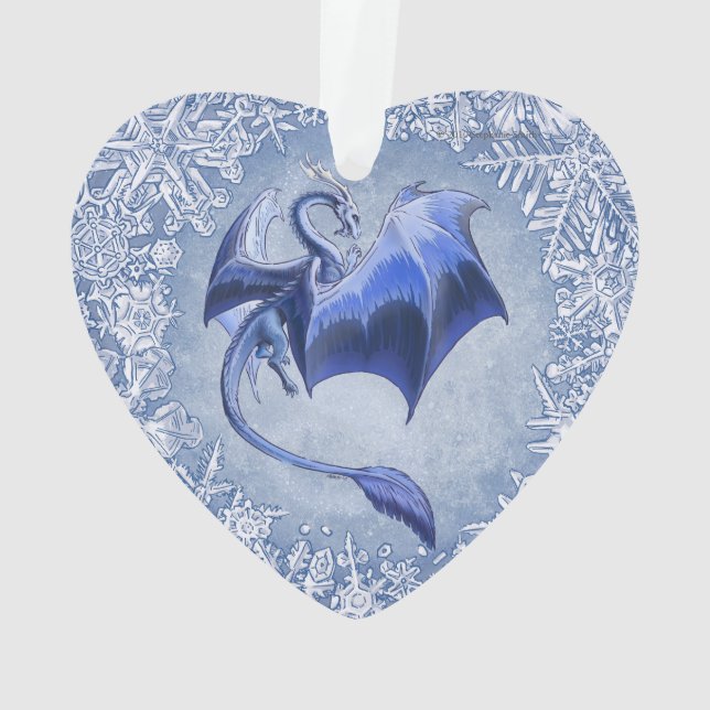 Blue Winter Dragon Fantasy Nature Art Ornament (Back)