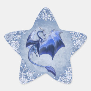 Blue Winter Dragon Fantasy Nature Art Star Sticker