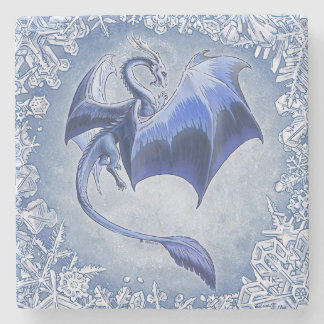 Blue Winter Dragon Fantasy Nature Art Stone Coaster
