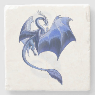 Blue Winter Dragon Fantasy Nature Art Stone Coaster