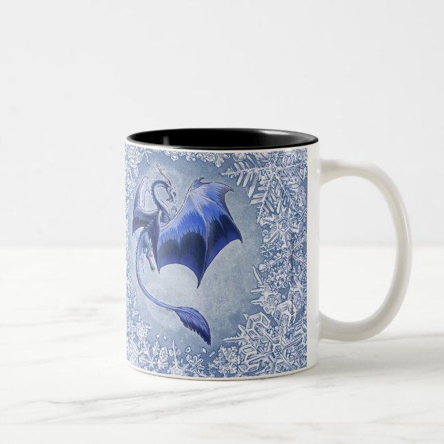 Blue Winter Dragon Fantasy Nature Art Two-Tone Coffee Mug (Right)