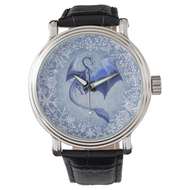 Blue Winter Dragon Fantasy Nature Art Watch (Front)