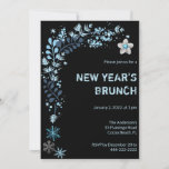 Blue Winter Floral New Years Brunch Invitation<br><div class="desc">Blue Winter Floral theme with snowflakes and a silver plumeria with a blue rhinestone on a black background. This elegant,  simple design is perfect for a New Year's Brunch invitation. Celebrate the new year with a few good friends and good food.</div>