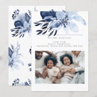 Blue Winter Flower Bloom Photo Personalized Card