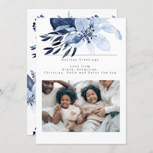 Blue Winter Flower Bloom Photo Personalized Card