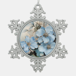 Blue Winter Flowers Snowflake Pewter Christmas Ornament