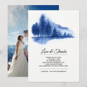 Blue Winter Forest Thank You Wedding Photo Cards