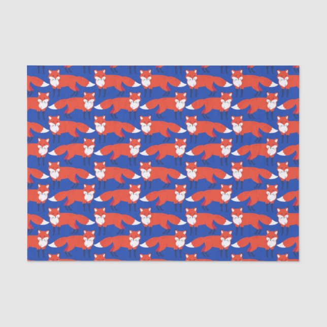 Blue Winter Forest Woodland Fox  Tissue Paper (Front)
